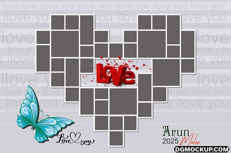 Best Heart Love Collage Photo Frame Free PSD Template Preview 2