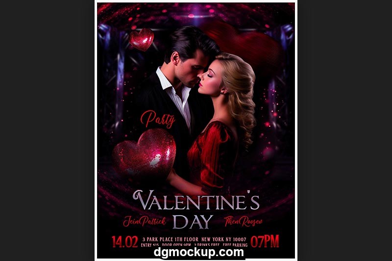 Valentine’s Day Party Free Photoshop Editable PSD Template Preview
