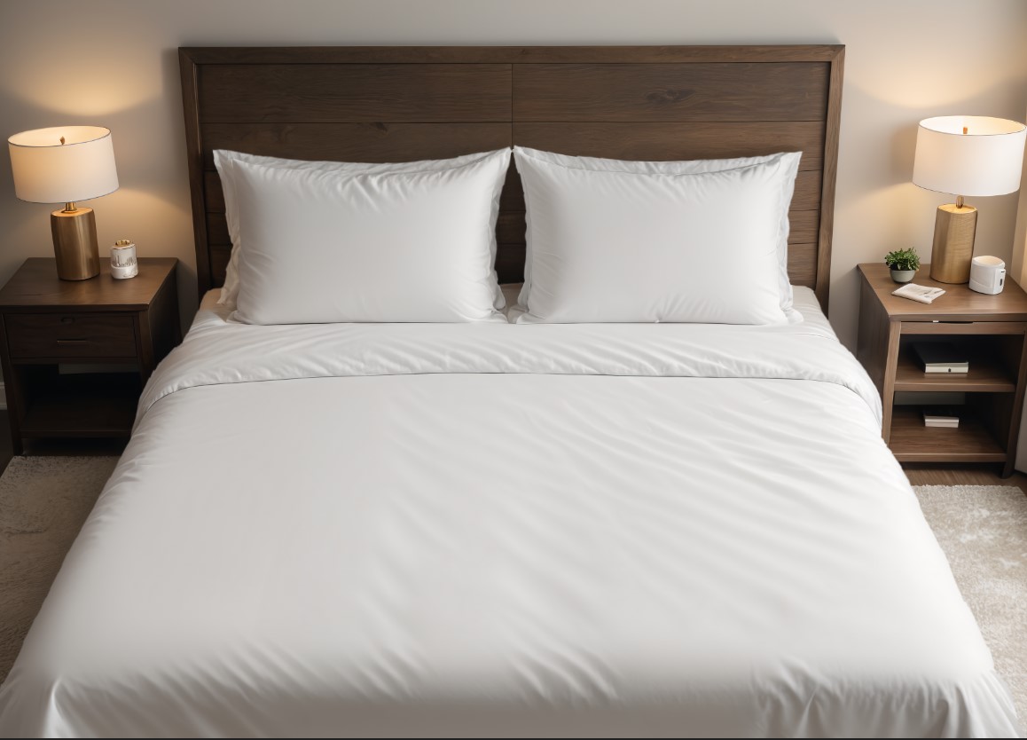 Free Double Bed Cotton Linen Mockup PSD Preview