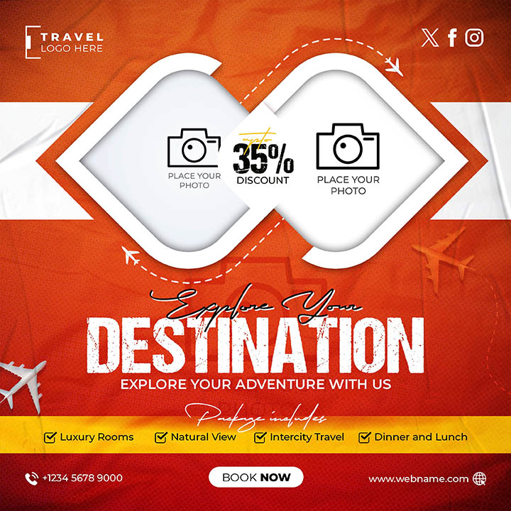 Free Holiday Travel Tour Package Social Media Template PSD