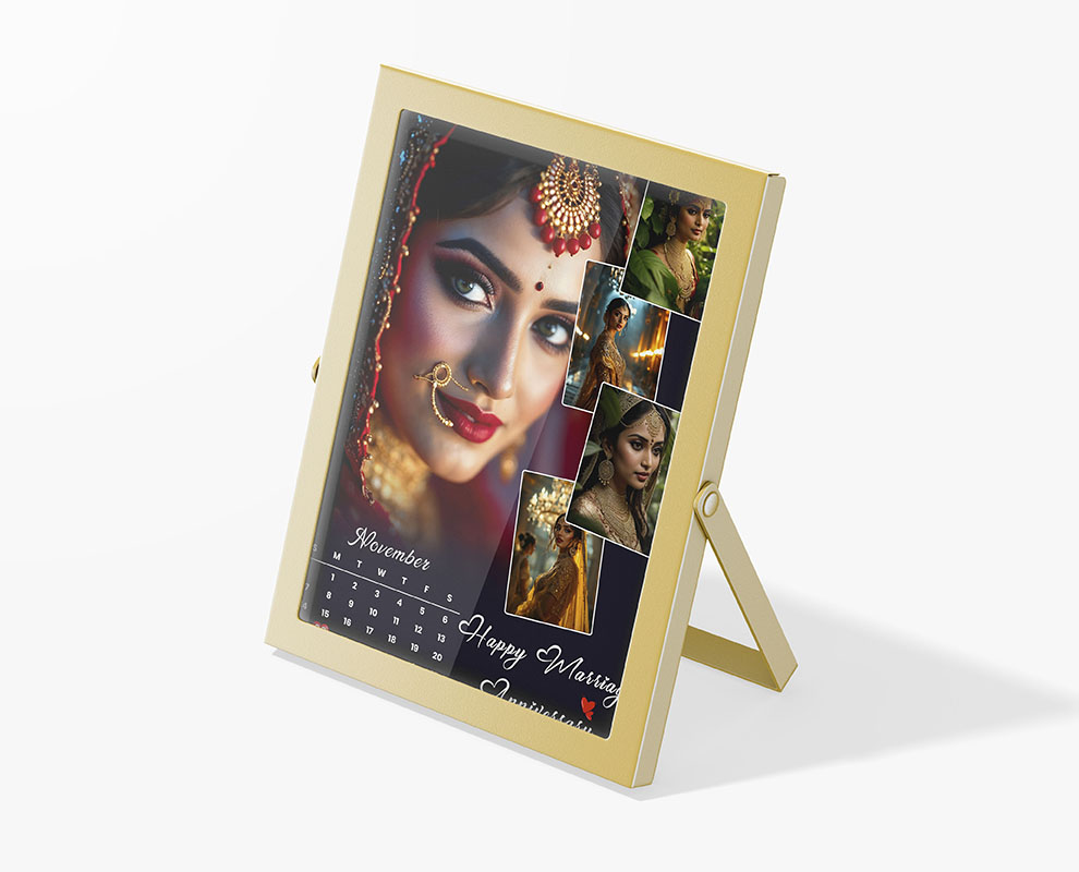Perspective View Gold Photo Frame Free PSD Mockup 