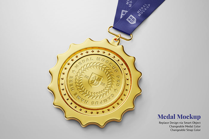 Academic University Round Logo Gold Medal PSD Mockup