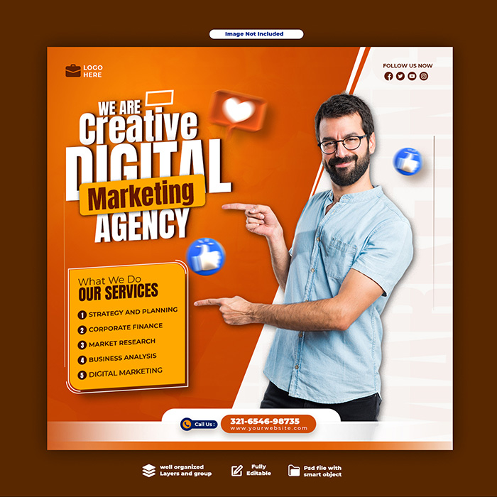 Creative Digital Marketing Agency Banner Instagram Free PSD Template