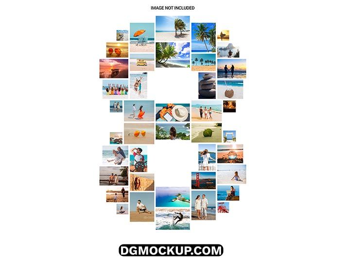 Eight Number Collage Grid Photo Frame Effect Free PSD Template Preview