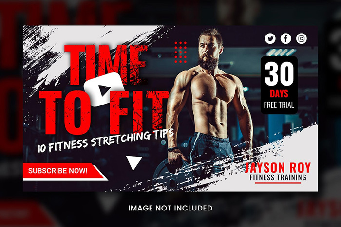 Fitness YouTube Thumbnail Template Time to Fit Free PSD
