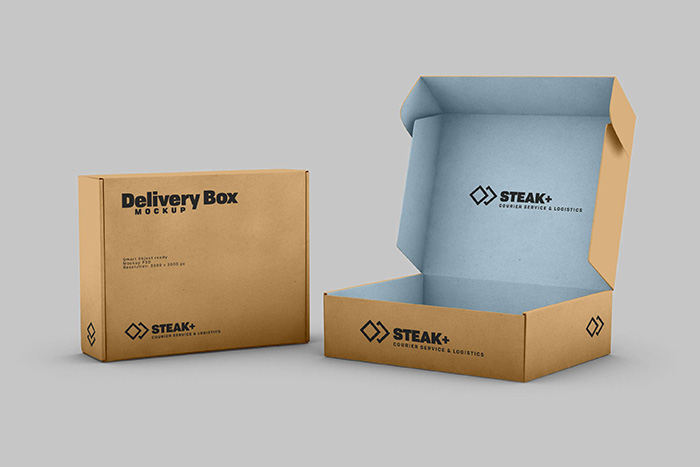 Free Delivery Shipping Box Mockup PSD