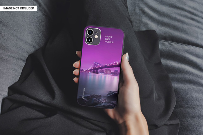 Girl Shows Branded Phone Case PSD Mockups