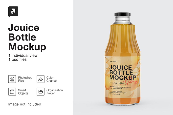 Glass Peach Juice Bottle PSD Mockup