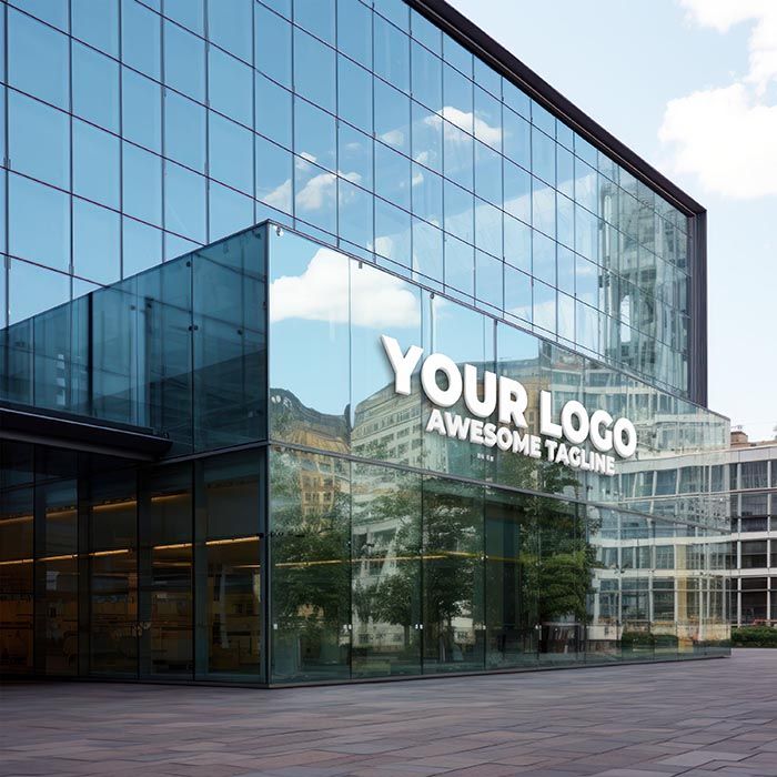 Modern Building Exterior Glass 3D Logo PSD Mockup