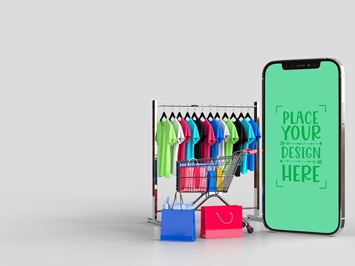 Online Shopping with Mobile PSD Mockup Template