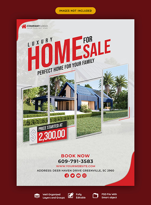 Real Estate House Property Flyer Poster Free PSD Template