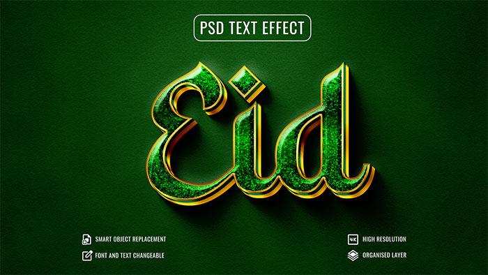 Shiny Luxury Green Eid Text Effect Free PSD Template