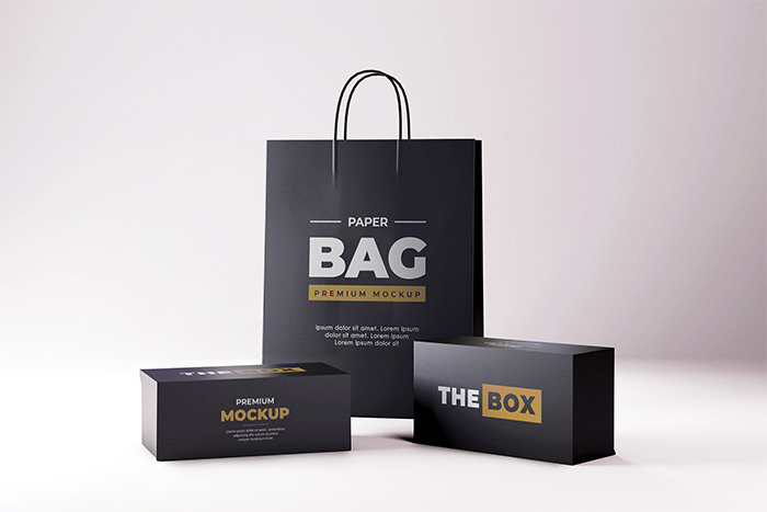Shopping Bag Paper Black Box Free Mockup PSD