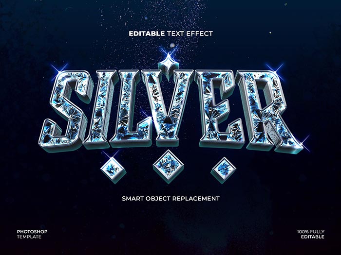 Silver Bling Text Effect PSD Template Free
