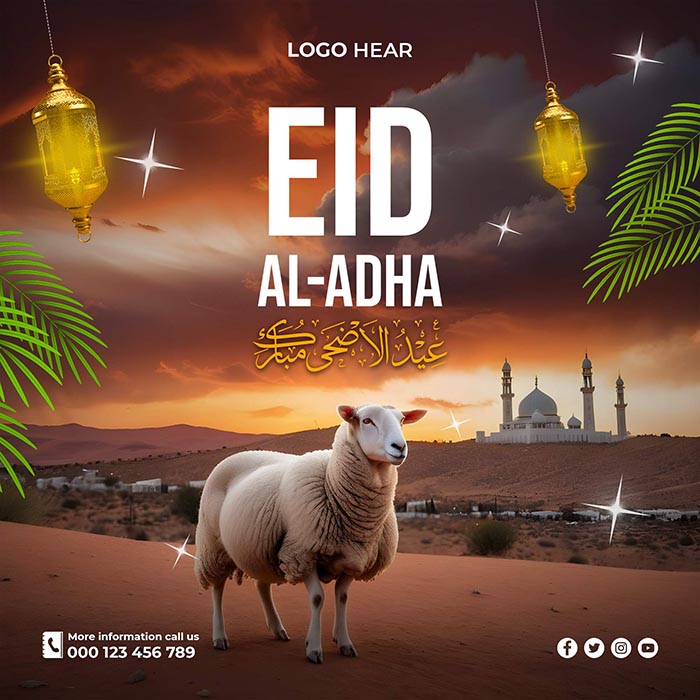 Travel Hajj Eid al Adha Mubarak Social Media Poster PSD