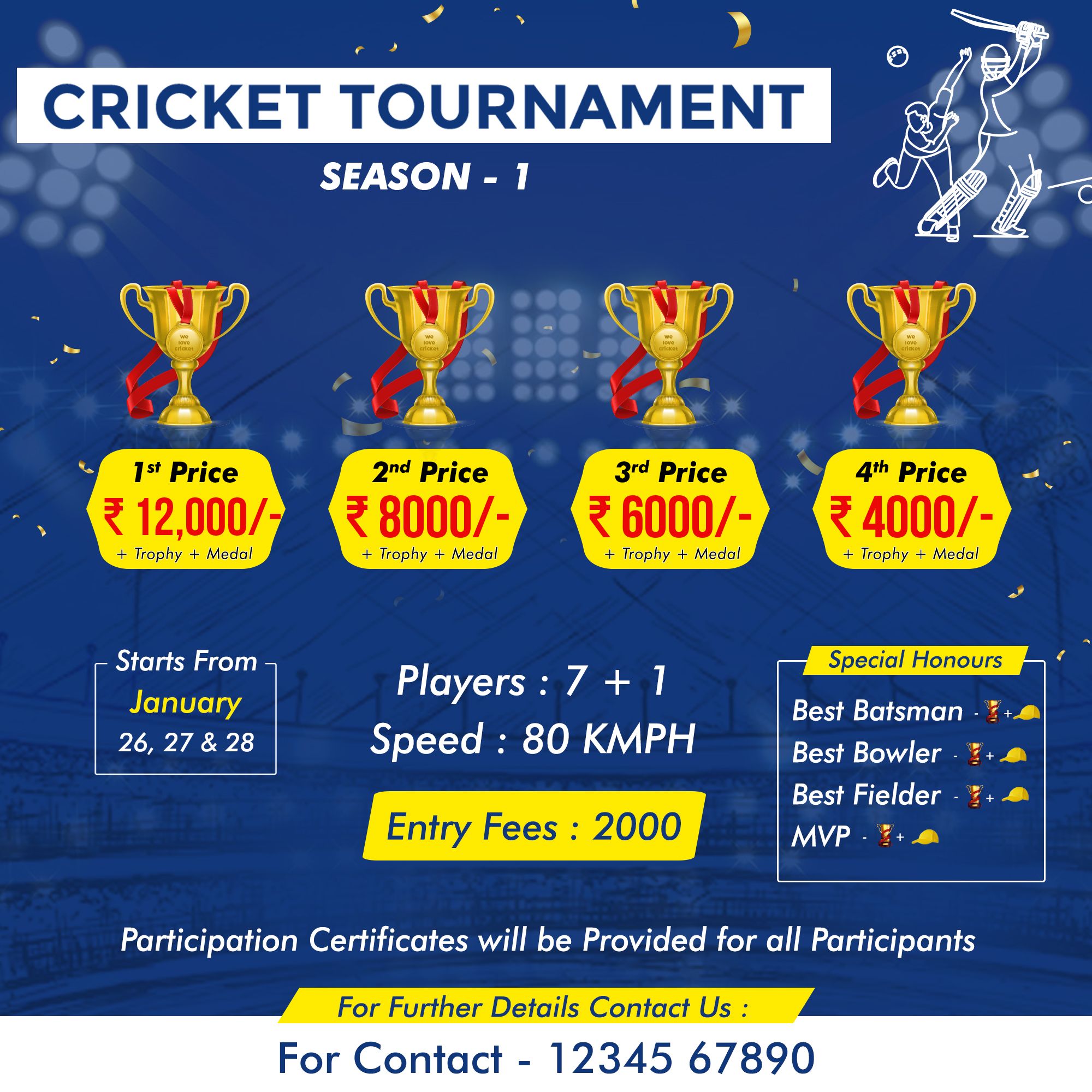Cricket Match Prize Money for Player Poster Free PSD