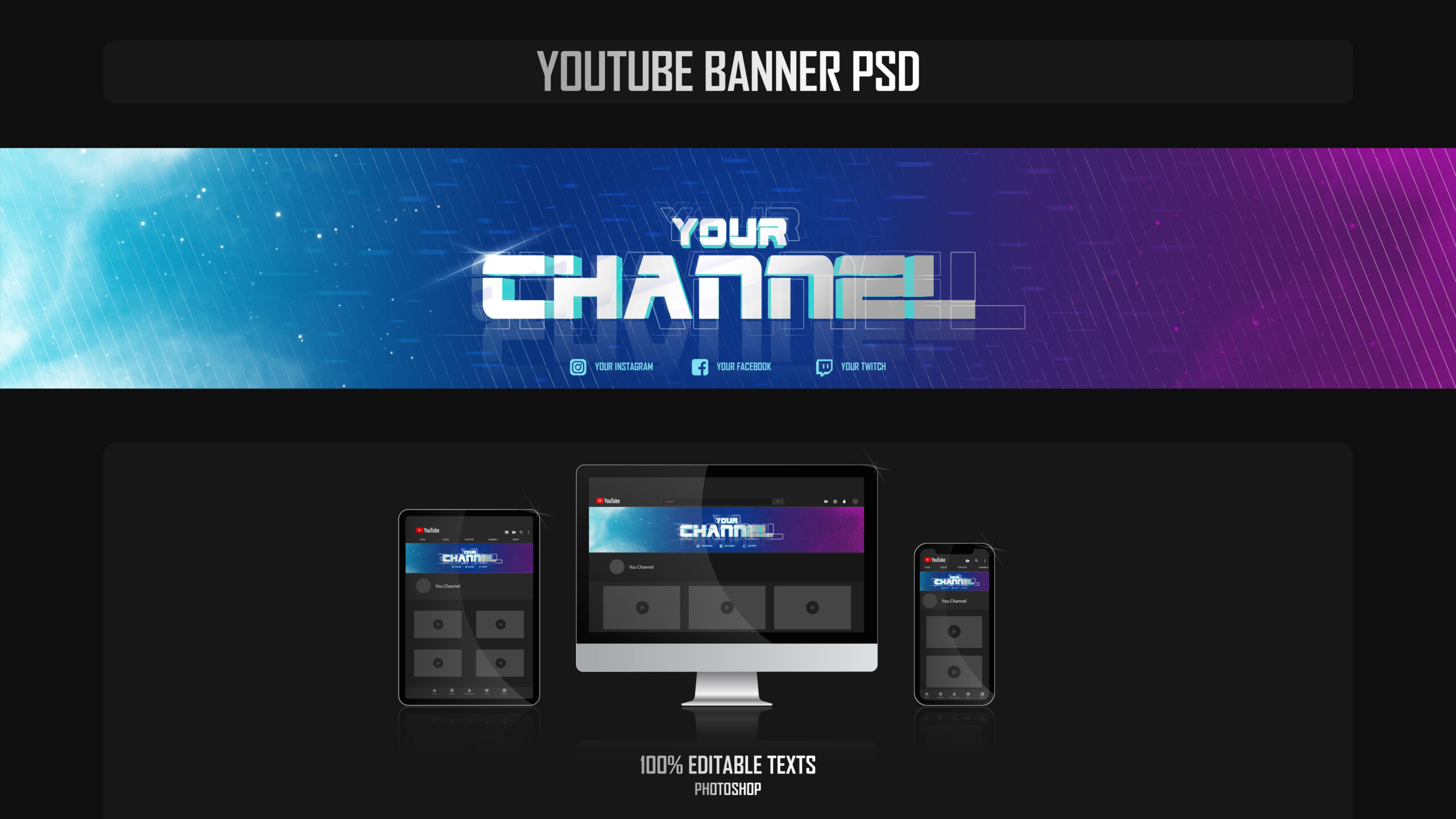 Banner for YouTube Channel with Technology Concept Free PSD