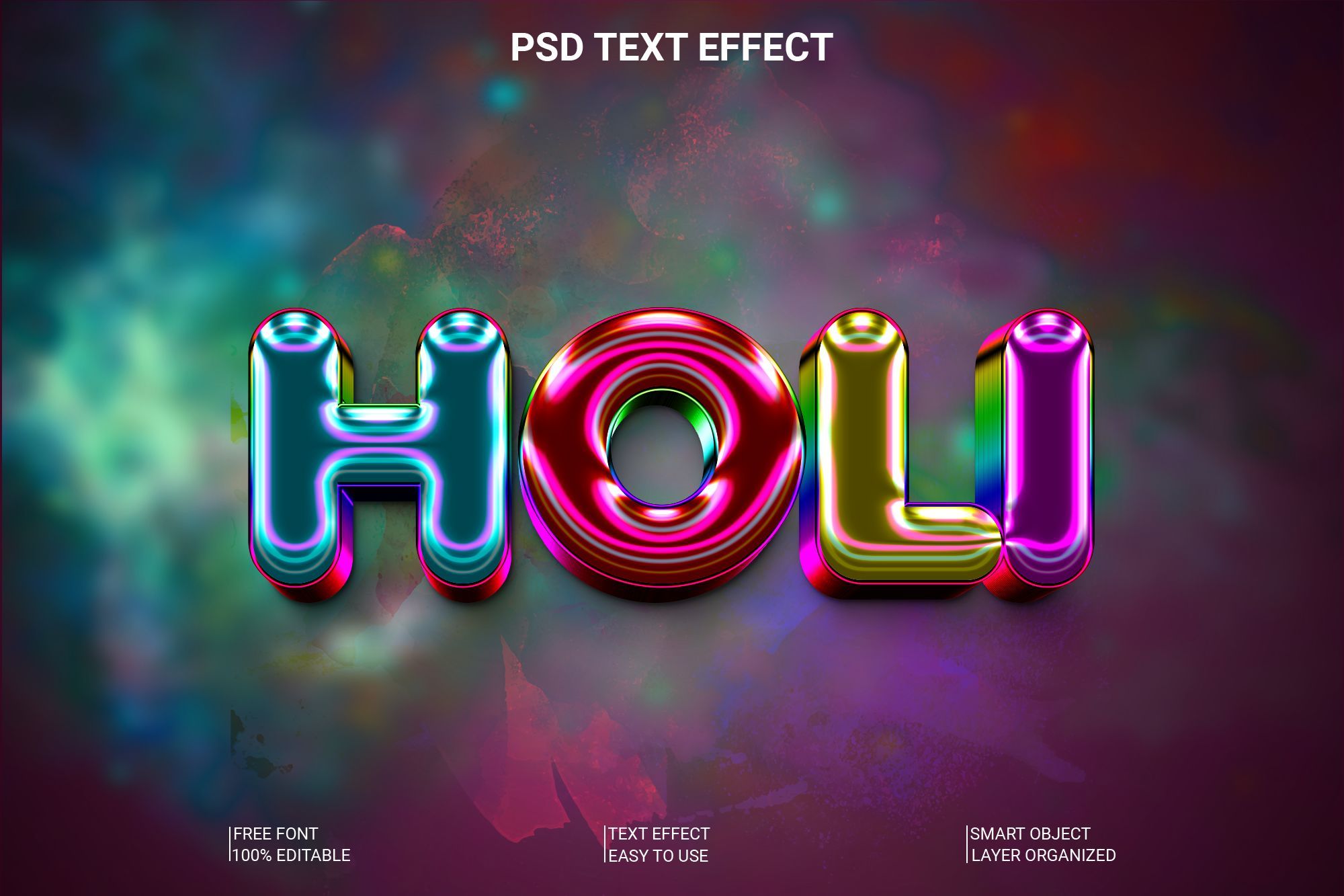Holi Shiny 3D Font Style Free PSD Effect