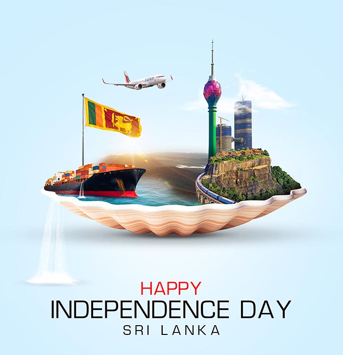 Sri Lankan Flag Airplane Ship Celebrating Independence PSD Template