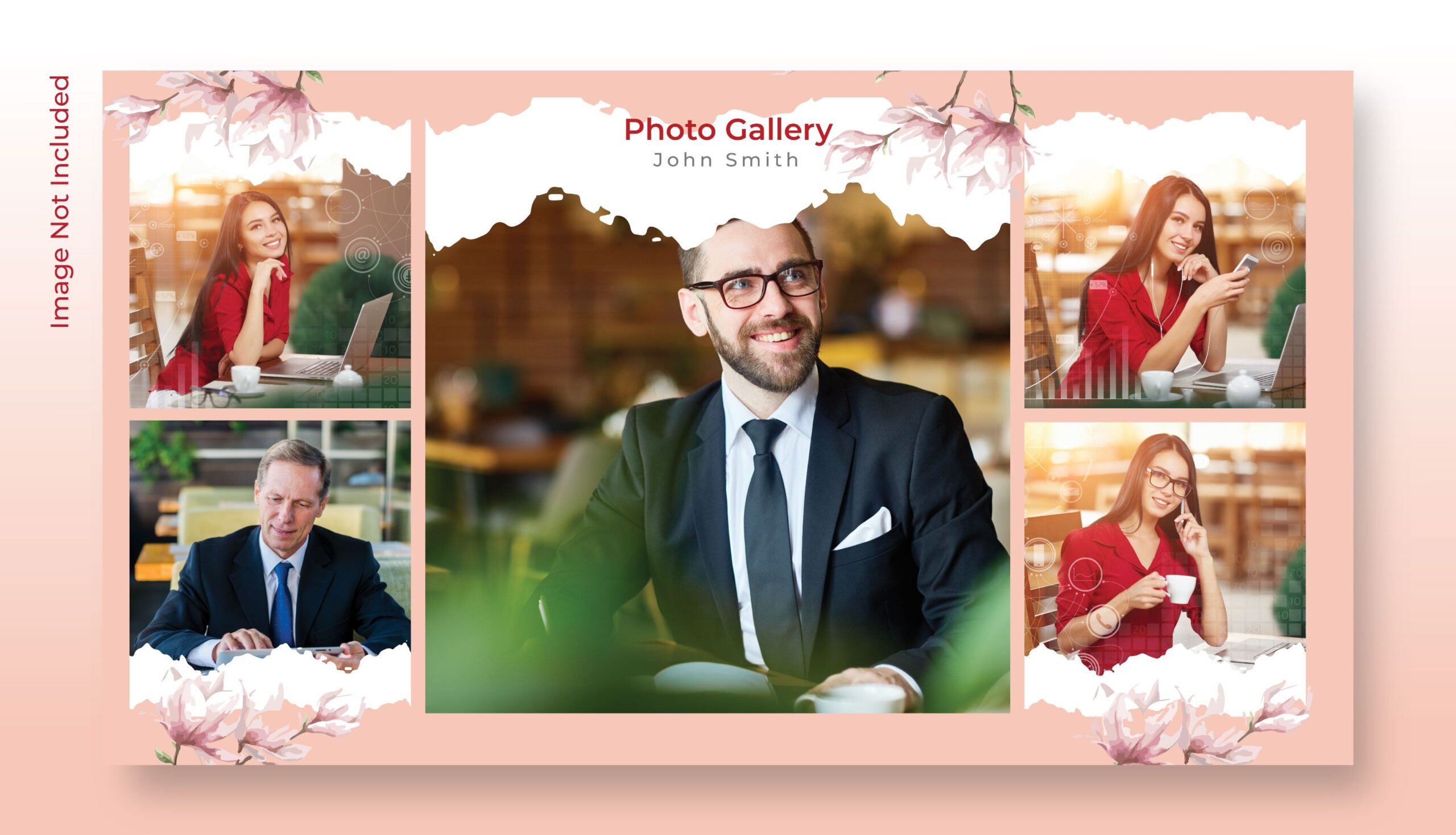 5-Photo Gallery Frame PSD Template with Split Background