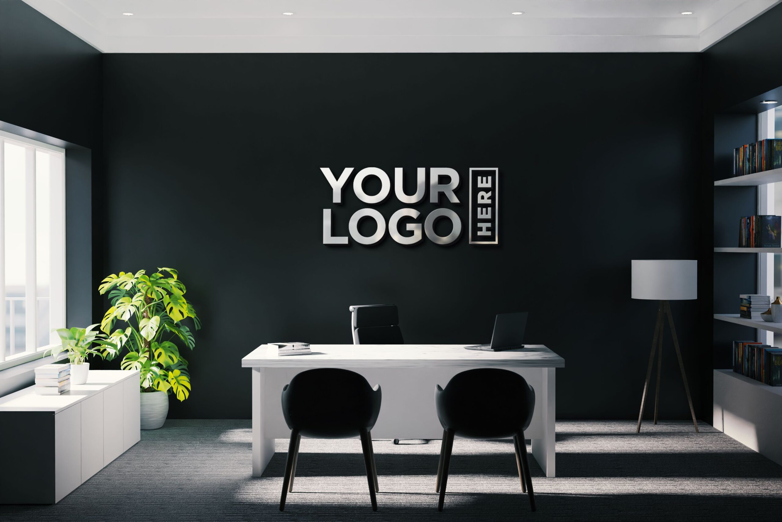 A black wall with a sign your logo Free PSD