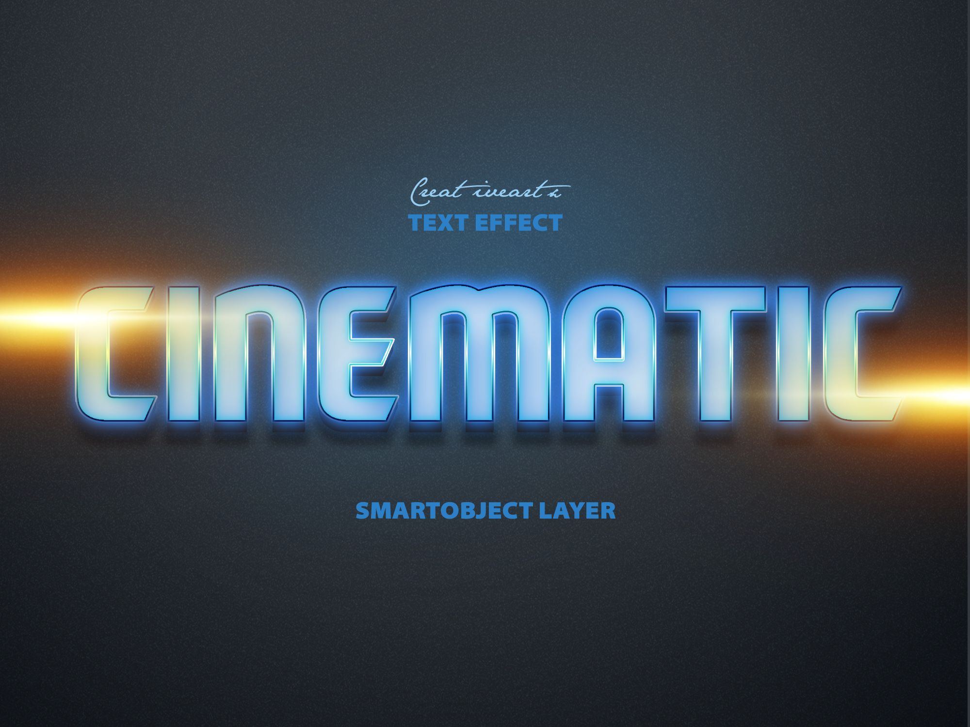 Cinematic Neon Text Style PSD with Blue and Gold Light Effects