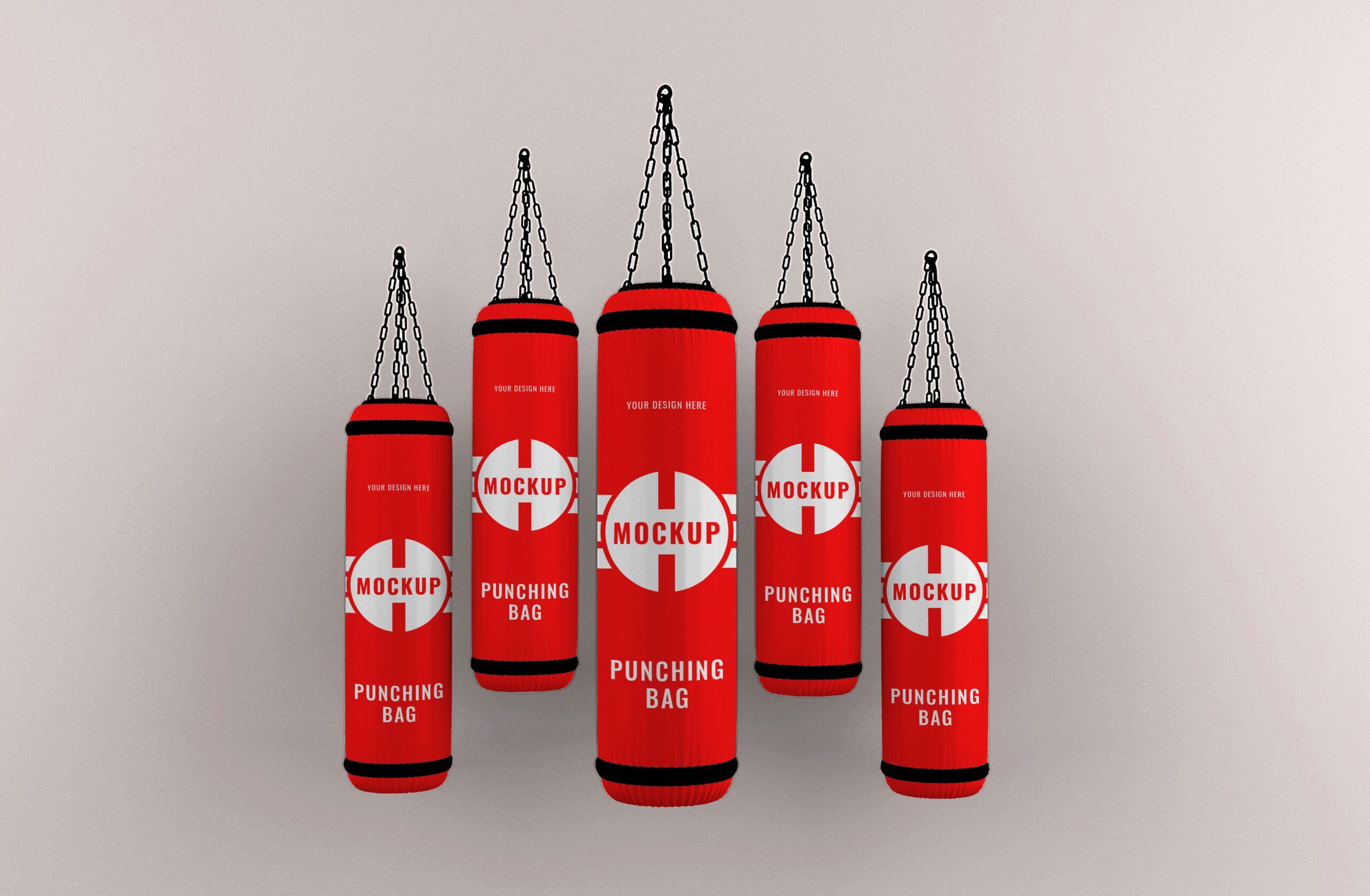 Five Realisitc punching bag mockup for boxing 