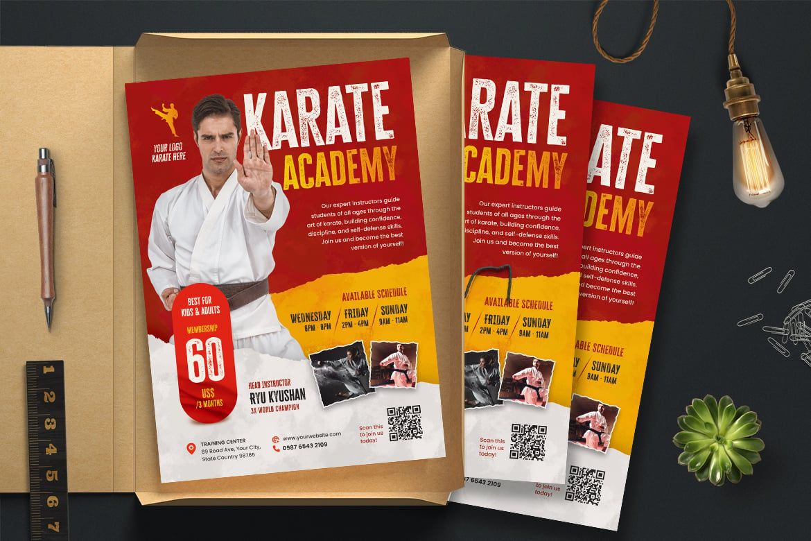 Free Karate Academy Leaflet Flyer PSD Template
