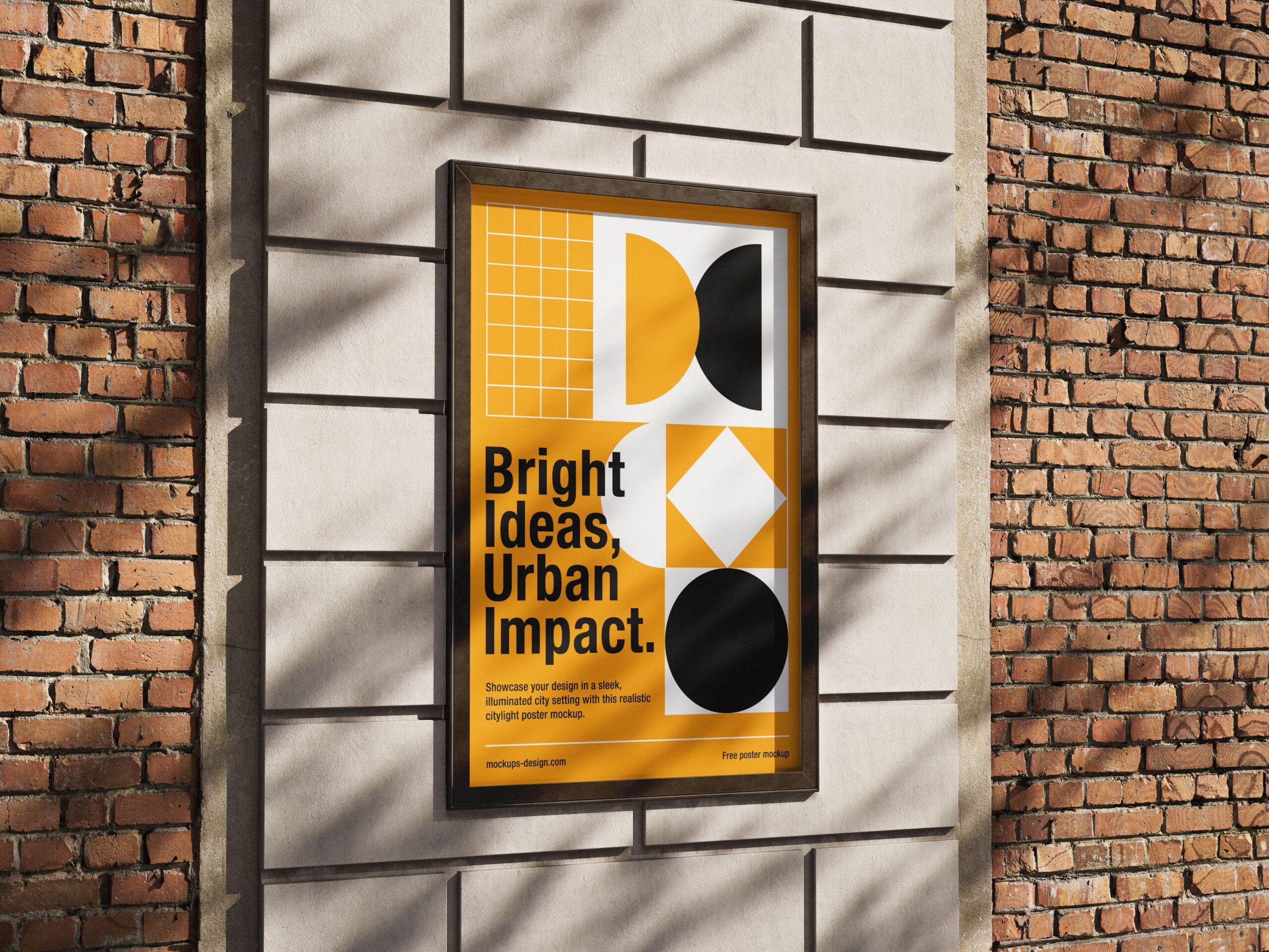 Free Square Promotional Poster on Wall PSD Mockup