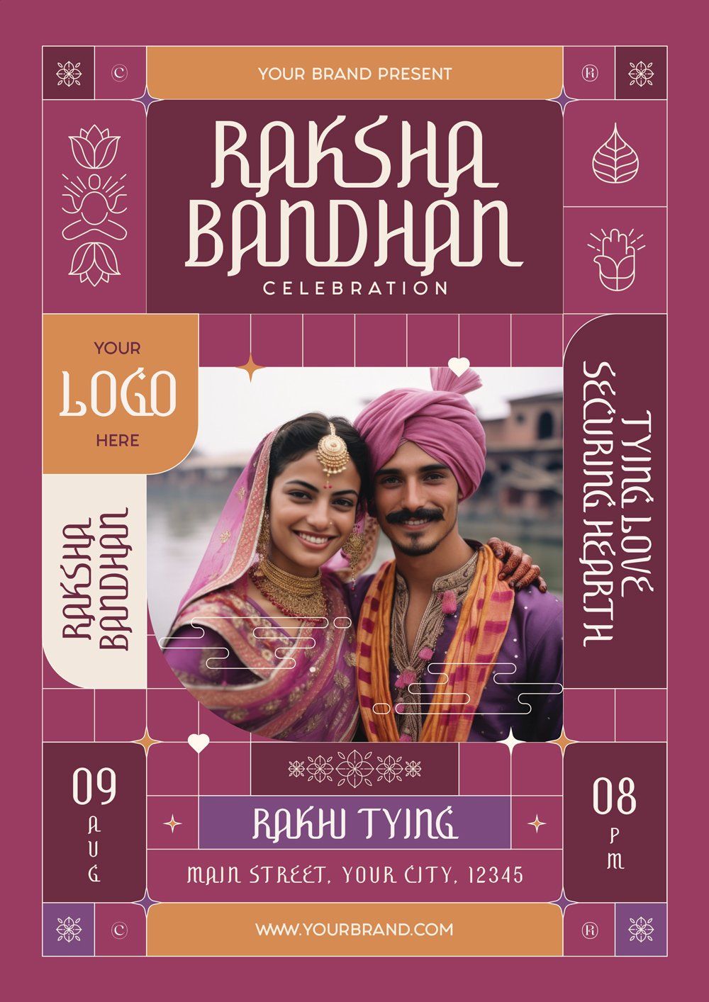 Modern Raksha Bandhan Flyer in Elegant Purple Tones Free PSD