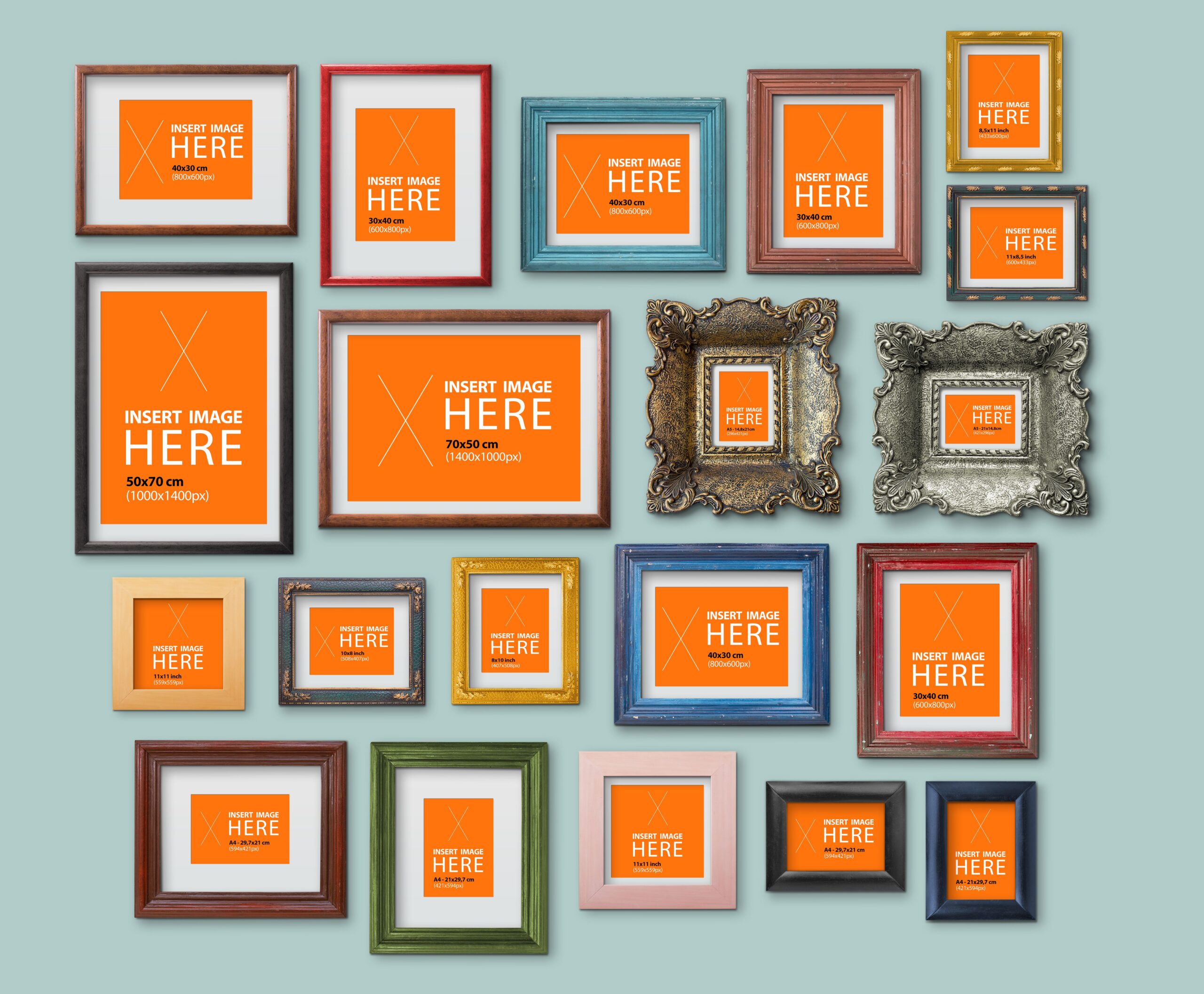 Multi-Style Wall Photo Frame Free PSD Mockup