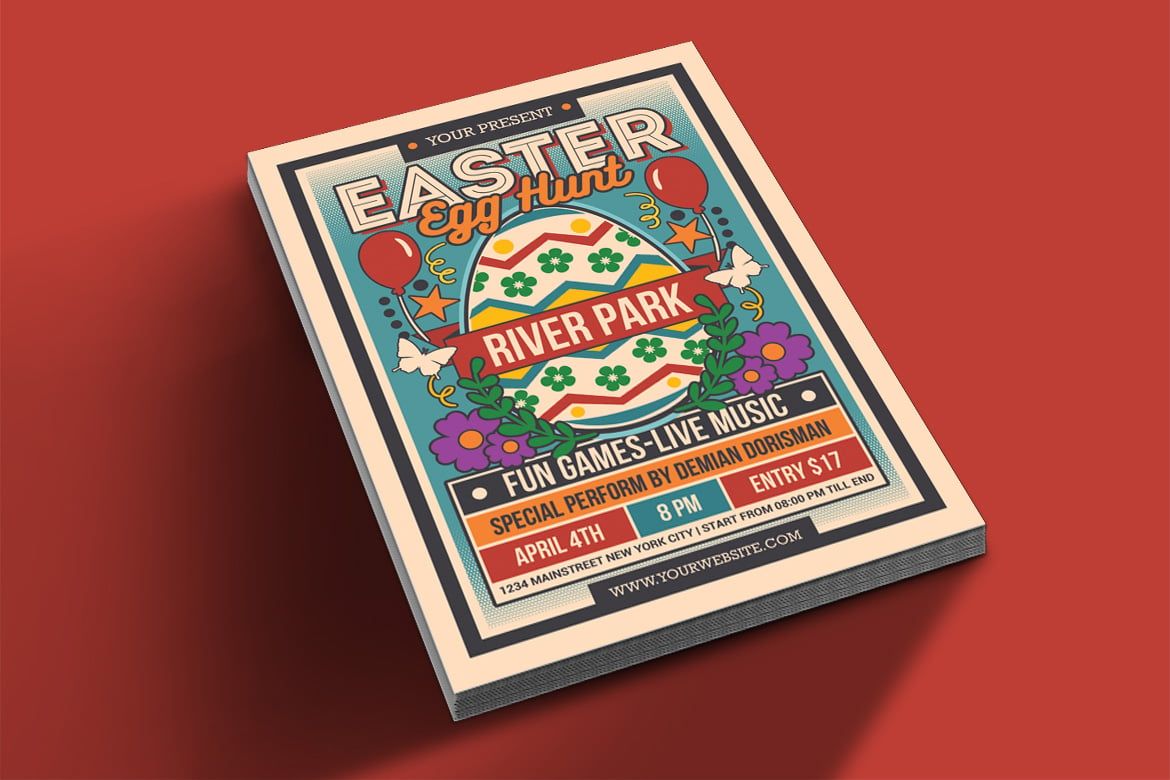 Retro Easter Egg Hunt for Kids Flyer Free Templates
