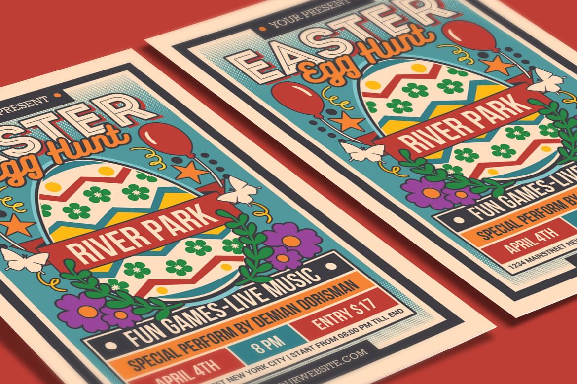 Retro Easter Egg Hunt for Kids Flyer Free Templates