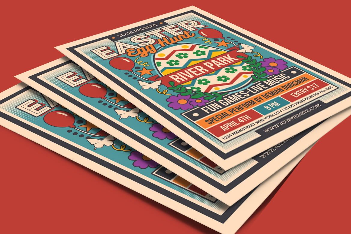Retro Easter Egg Hunt for Kids Flyer Free Templates
