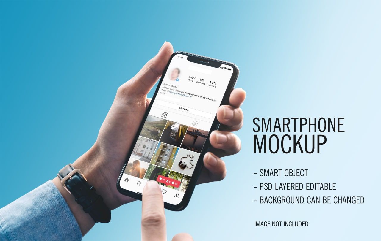 Smartphone with Instagram Free PSD Mockup 