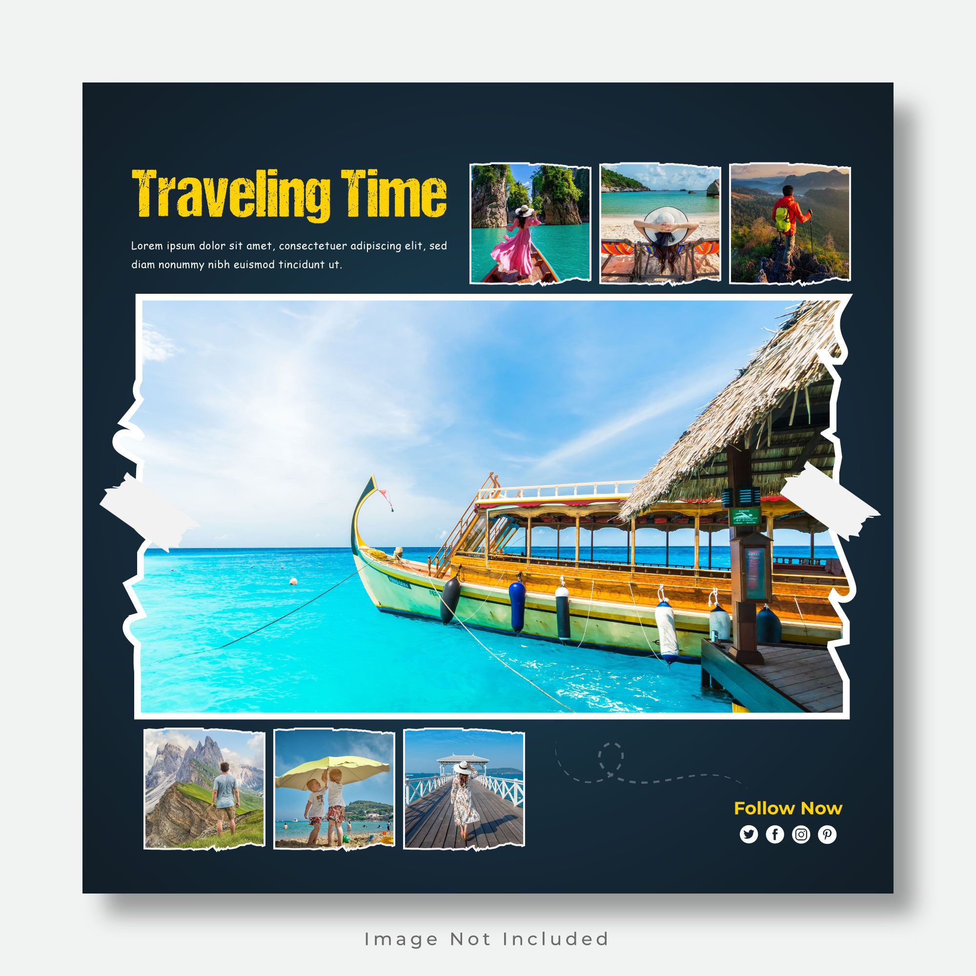 Stylish 7-Photo Travel Collage Frame PSD with Ripped Paper 