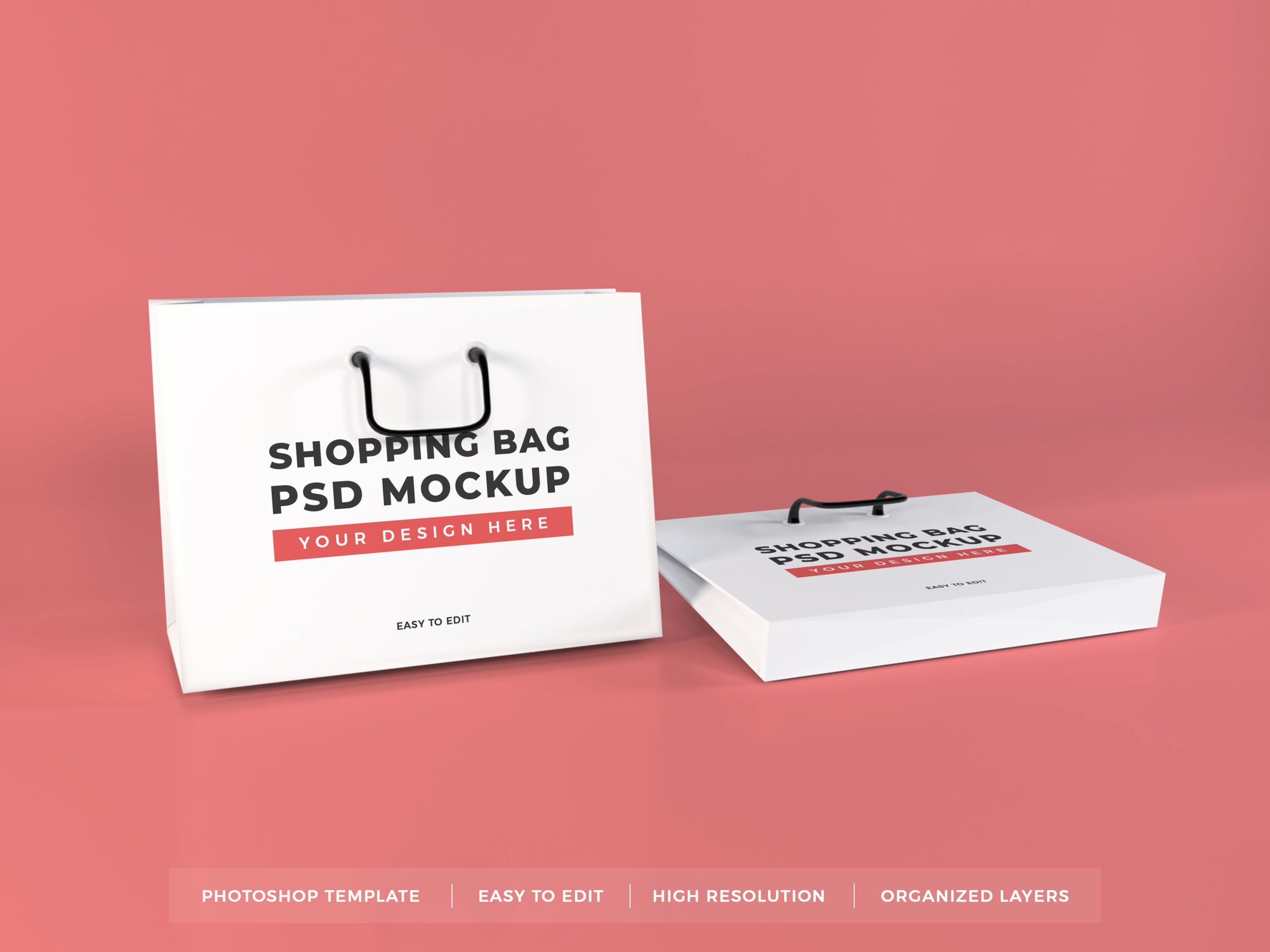 White Paper Shopping Bag Mockup Black Ribbon Premium PSD