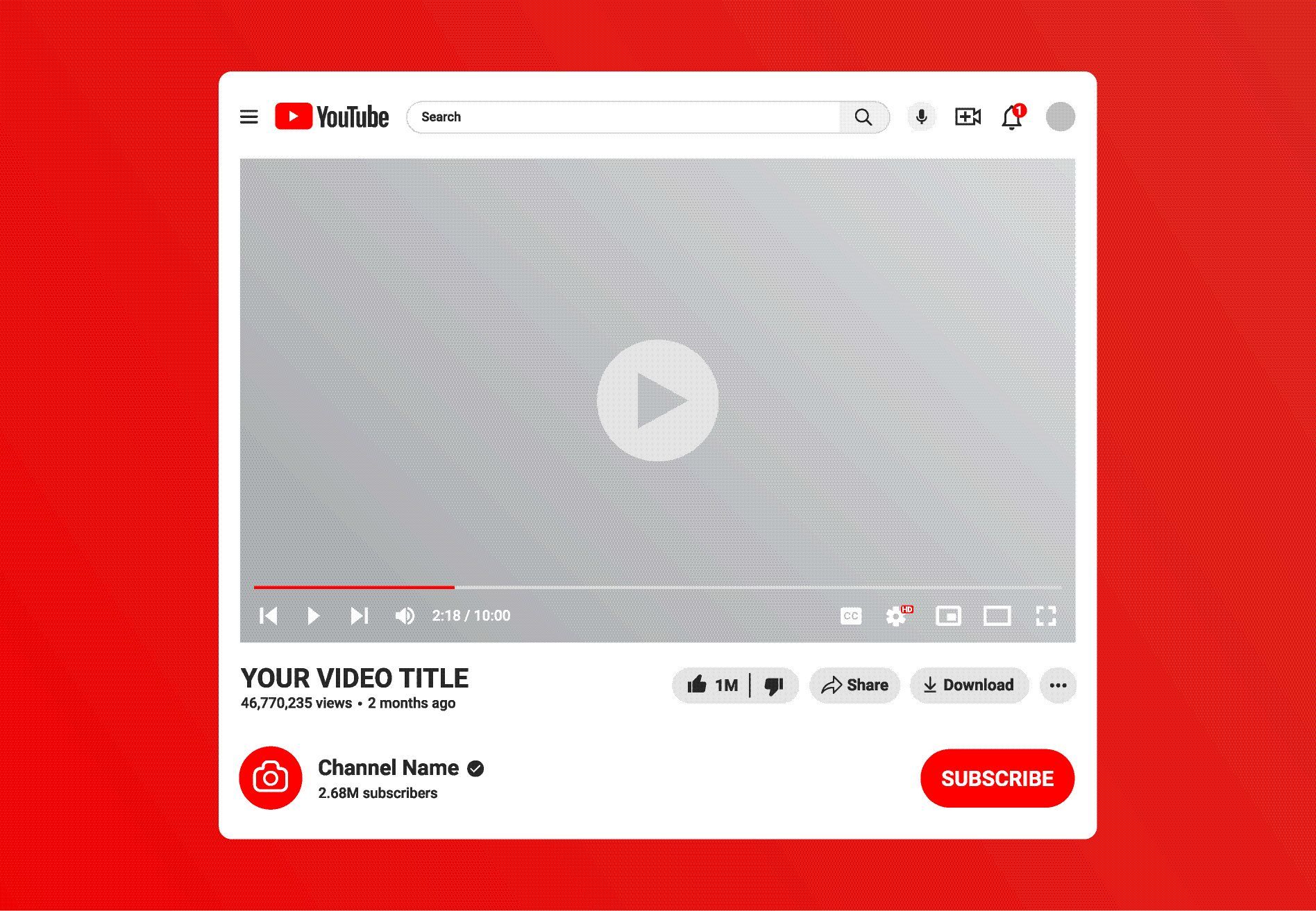 Youtube Realistic Multimedia Player Template Premium Vector