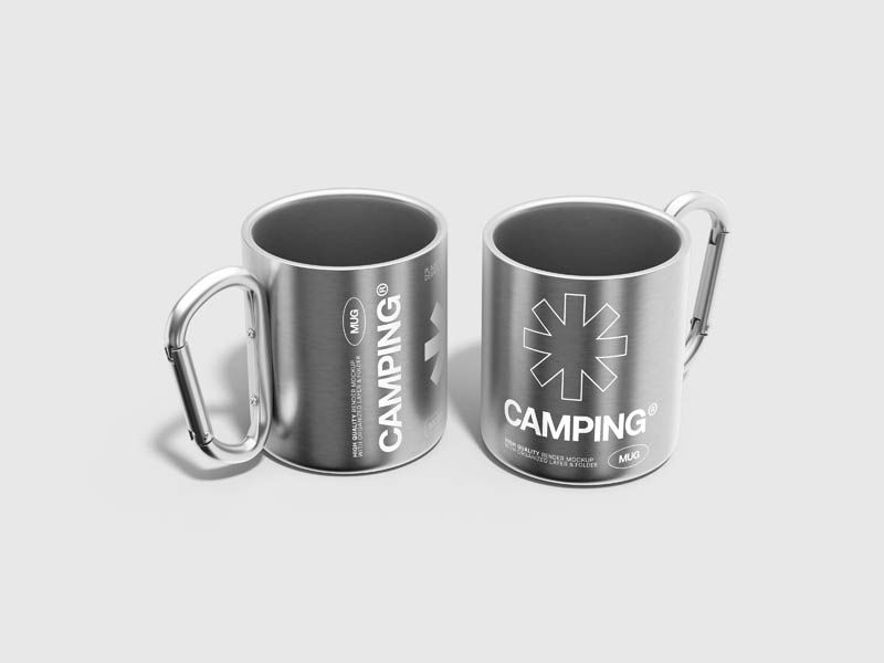 Camping Mug Mockup with Carabiner Handle PSD Free Download