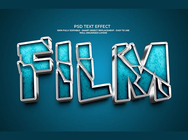 Broken Chrome 3D Metallic Text Effect FILM Style PSD Template
