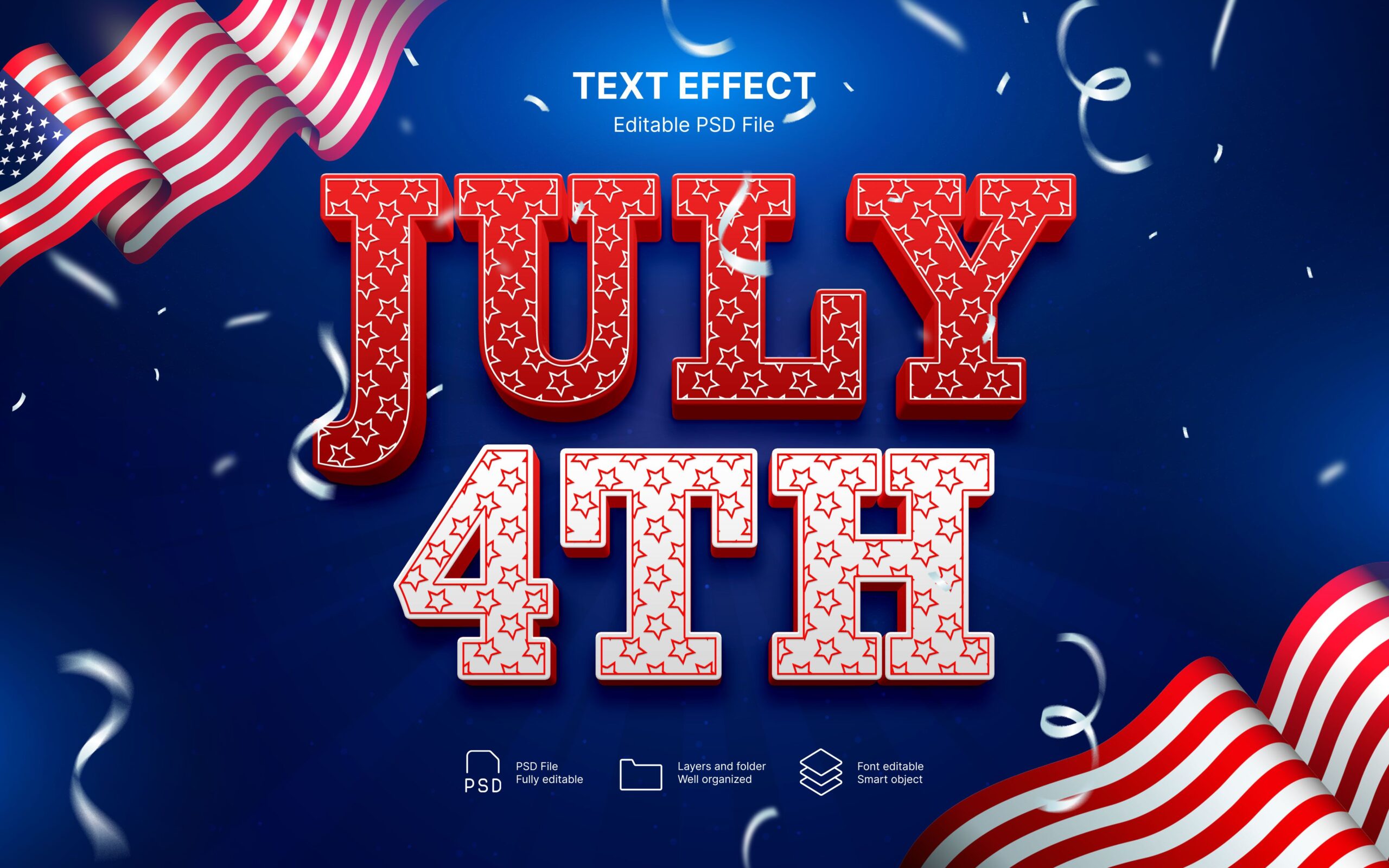 3D July 4th Text Effect PSD – Editable Independence Day Template