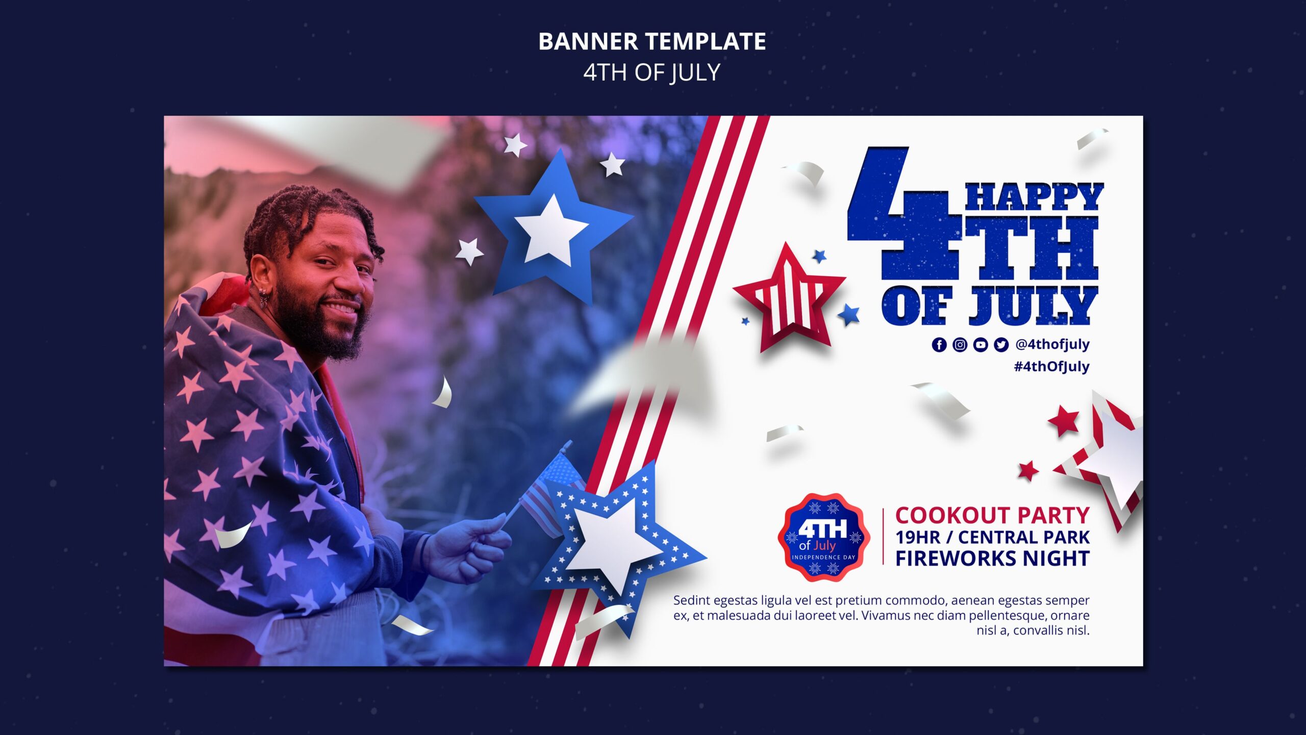 4th July Cookout Party Flyer PSD with US Flag – Free Download