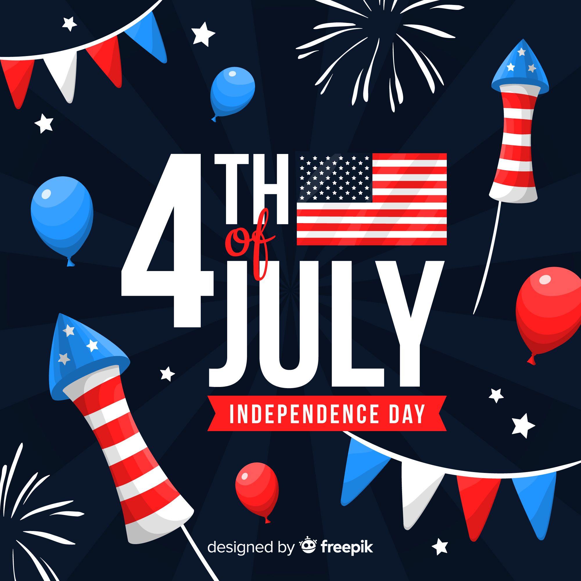 4th July Independence Day Flyer PSD with USA Flag & Fireworks
