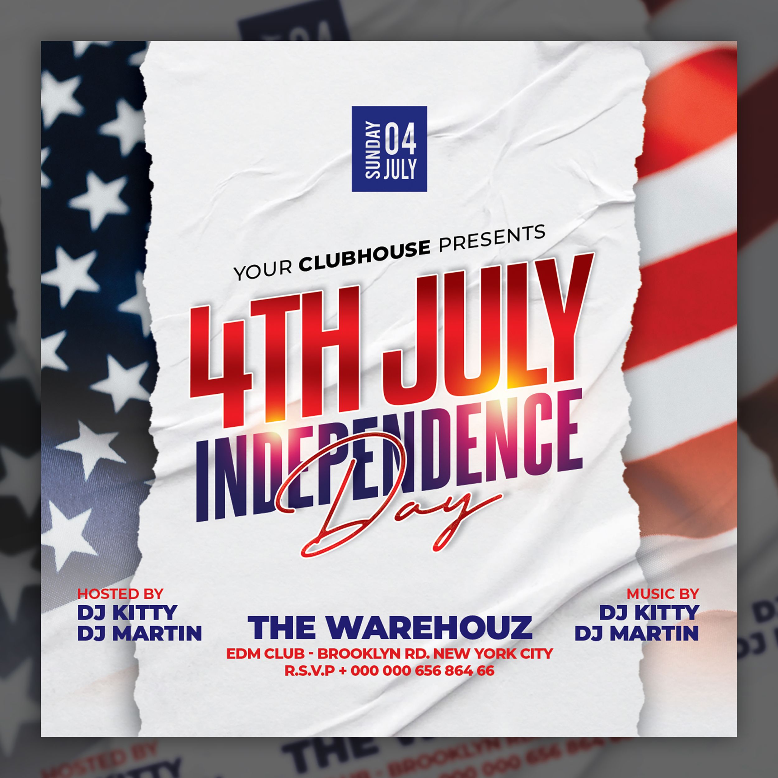 4th of July Party Poster PSD – Free Editable Club Flyer