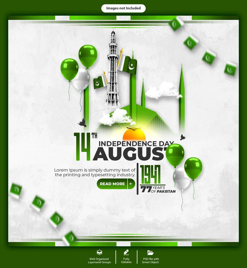 78th Jashn e Azadi Mubarak Social Media Post Free Templates