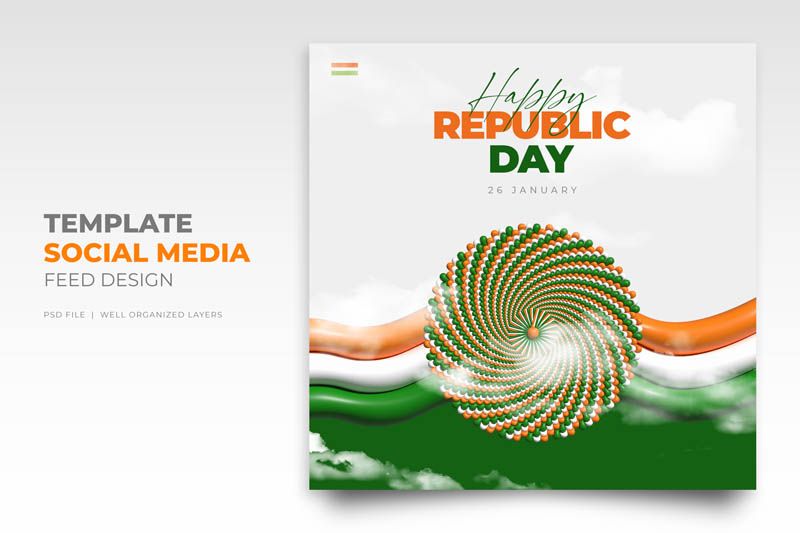 Abstract Republic Day of India Instagram Post Poster PSD Mockup