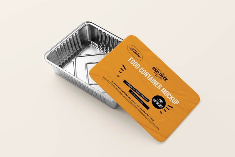 Aluminum Foil Food Container with Lid PSD Mockup File