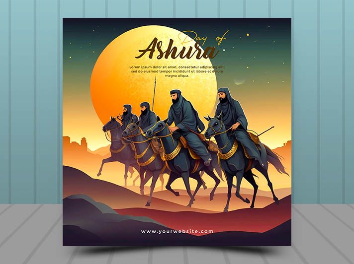 Ashura Day Illustration with Horsemen Free Islamic PSD Template