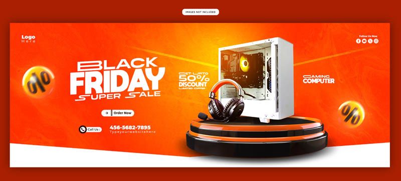 Black Friday Gaming Computer Sale Facebook Cover PSD