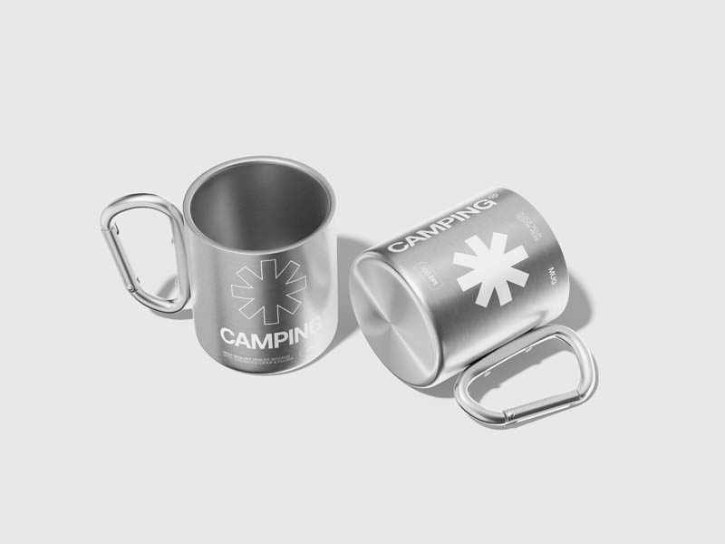Camping Mug Mockup with Carabiner Handle PSD Free Download